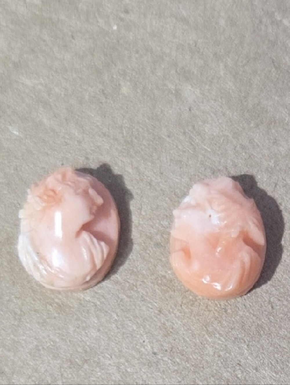 Vintagr Hand-Carved Angel Skin Pink Coral Cameo Cabochon